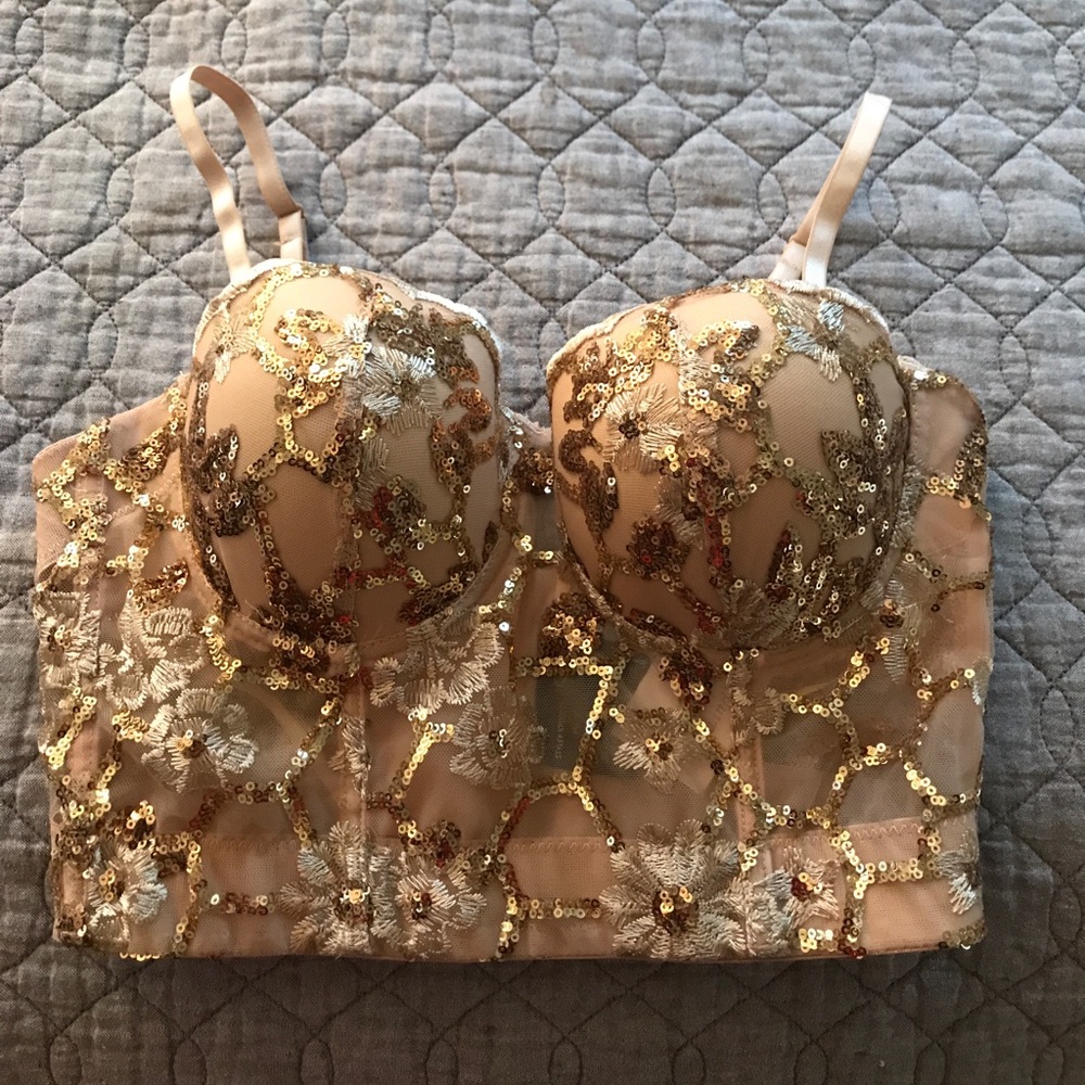 Gold sequin bustier top